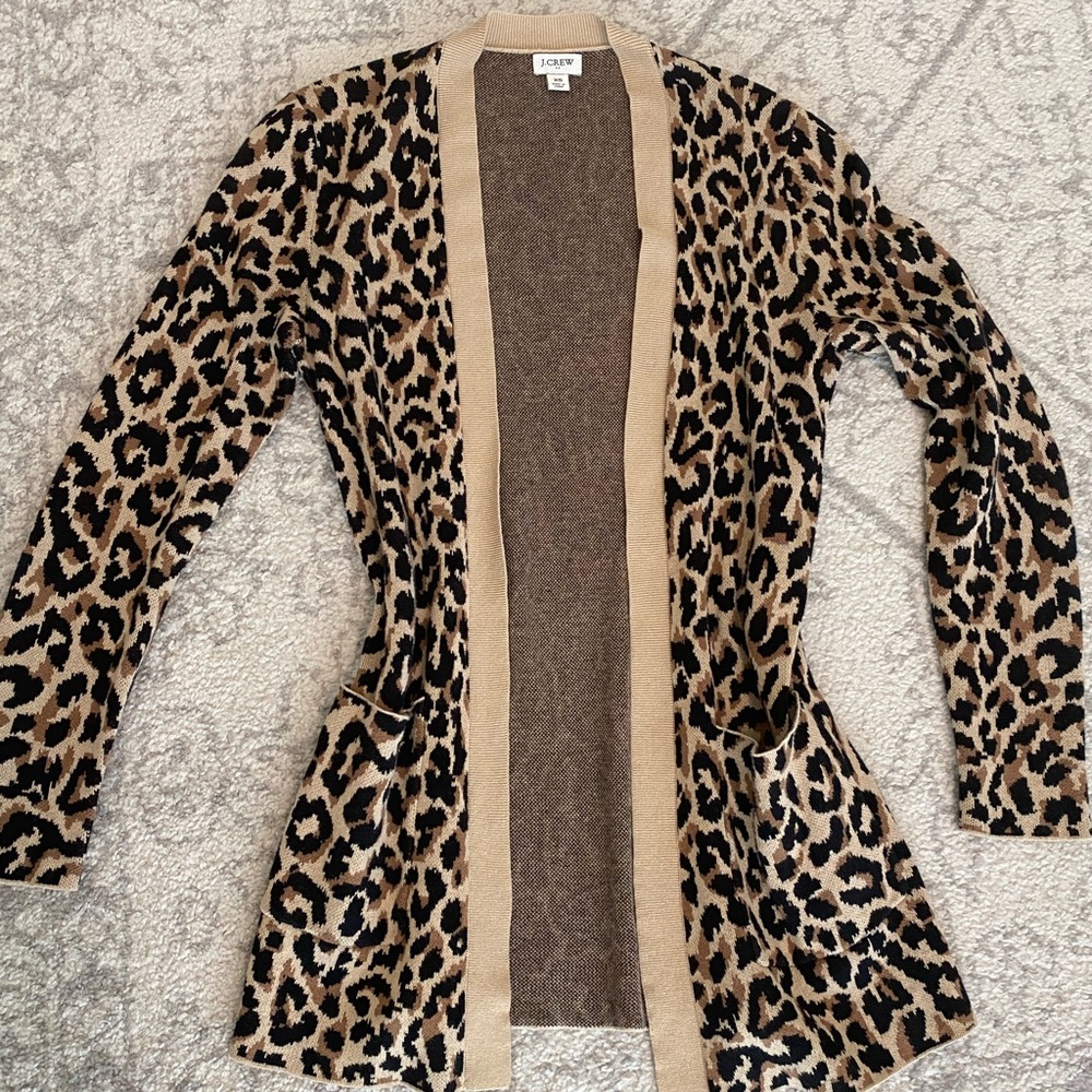 J. Crew Leopard Print Open Front Cardigan